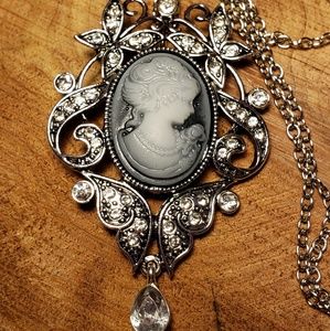 Ornate Cameo Necklace - Antique Finish